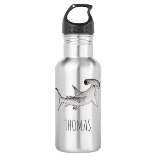 Boys Cute Grey Ocean Kids Hammerhead Shark School 532 Ml Water Bottle
