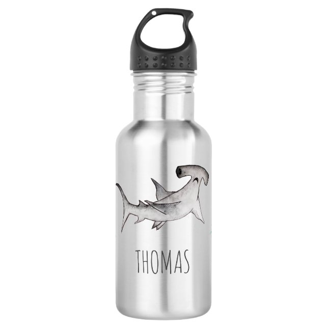 Boys Cute Grey Ocean Kids Hammerhead Shark School 532 Ml Water Bottle (Front)