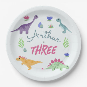 Boys Cute Jungle T-Rex Dinosaur Birthday Paper Plate