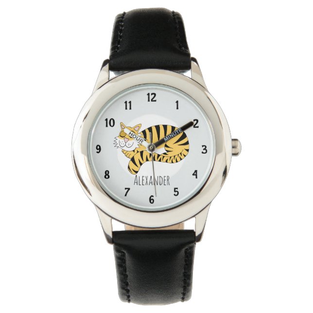 Boy's Cute Jungle Tiger with Name Kids Watch (Front)
