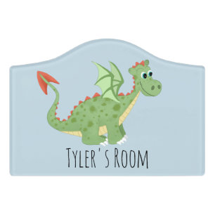 Boys Cute Magical Green Dragon Cartoon Kids Door Sign