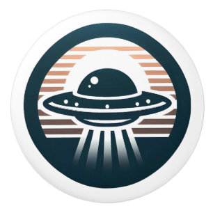 Boys' Cute Minimalist UFO at Sunset Ceramic Knob