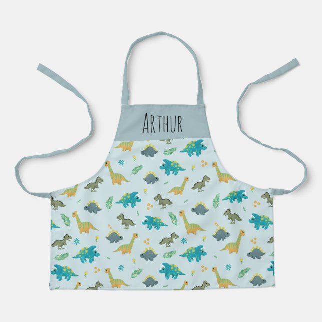 Boys Cute Modern Blue Dinosaur Pattern Apron (Front)
