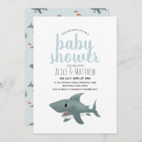 Boys Cute Modern Blue Ocean Shark Baby Shower