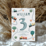 Boys Cute Modern Blue Train Travel Kids Birthday Invitation<br><div class="desc">This cute and modern transport-themed kids birthday invitation design features a blue train travel illustration, with trains, tracks, and greenery in a white background. The invite can be personalised with your boys name and other details necessary for your party. The perfect travel-themed addition to your toddler or child’s birthday party....</div>