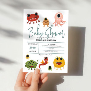 Boys Cute Modern Colourful Monster Baby Shower Invitation