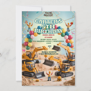 Boys Cute Modern Construction Truck Building Set  Invitation