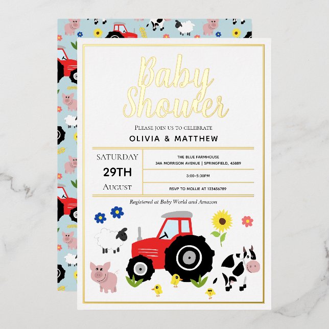 Boys Cute Modern Country Farm Tractor Baby Shower (Front/Back)