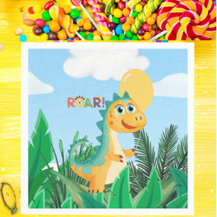 Boys Cute Modern Dinosaur Kids Birthday Napkin