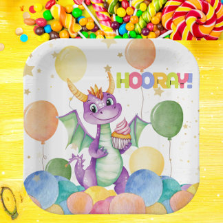 Boys Cute Modern Dragon Kids Paper Plate
