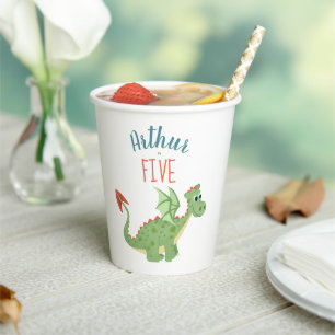 Boys Cute Modern Dragon Toddler Birthday Paper Cups