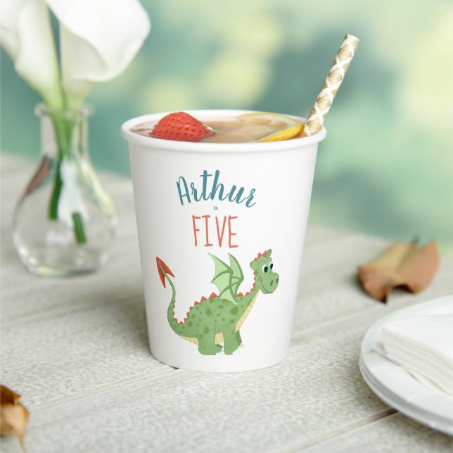 Boys Cute Modern Dragon Toddler Birthday Paper Cups (Insitu)