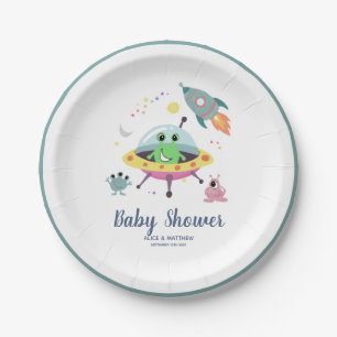 Boys Cute & Modern Space Alien Baby Shower  Paper Plate