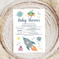 Boys Cute Modern Space Alien Rocket Baby Shower