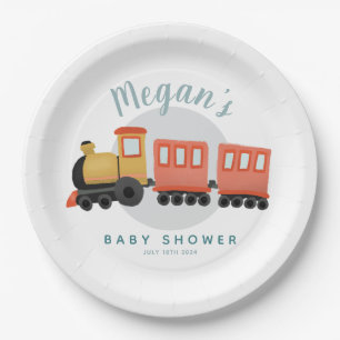 Boys Cute Modern Train Travel Baby Shower Paper Plate