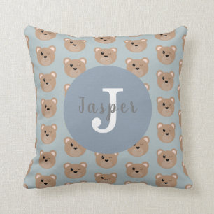 Boys Cute Monogrammed Kids Teddy Bear Pattern Cushion
