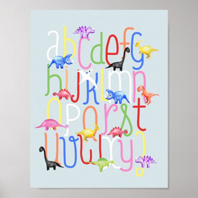 Boys Cute Nursery Dinosaur ABC Alphabet Kids Poster (Front)