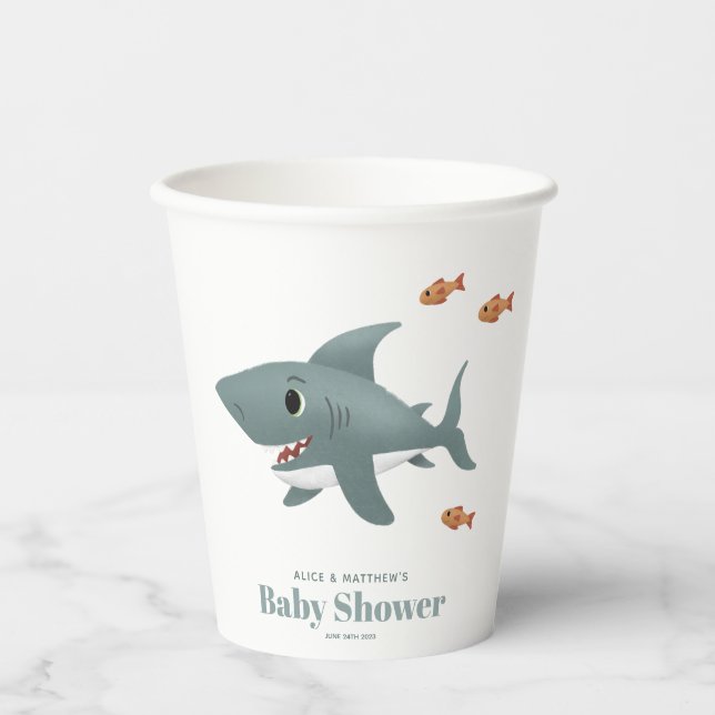 Boys Cute Ocean Sea Shark Baby Shower Paper Cups (Front)