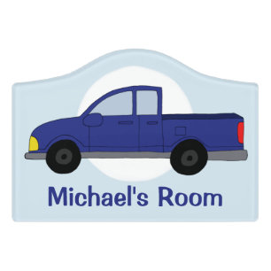 Boys Cute Pickup Truck & Name Kids Door Sign