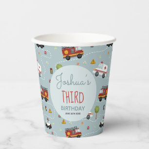 Boys Cute Police Car Fire Engine Birthday Kids Paper Cups