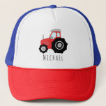 Boys Cute Red Tractor Farm and Name Kids Trucker Hat<br><div class="desc">This cute and modern kids trucker hat design features a red farm tractor cartoon and space for your to add your boys name. The perfect gift for any tractor loving little farmer!</div>