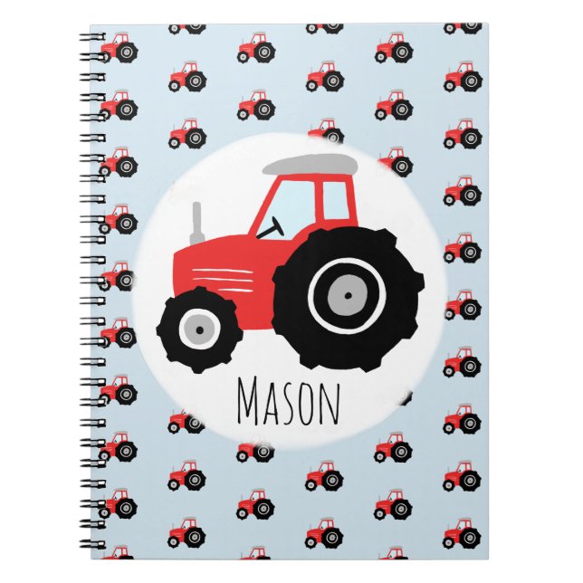 Boy's Cute Red Tractor Pattern Kids School Notebook (Front)