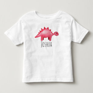 Boys Cute Red Watercolor Dinosaur and Name Kids Toddler T-Shirt