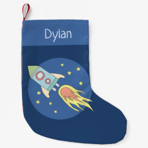 Boys Cute Rocket Ship Space and Name Small Christmas Stocking