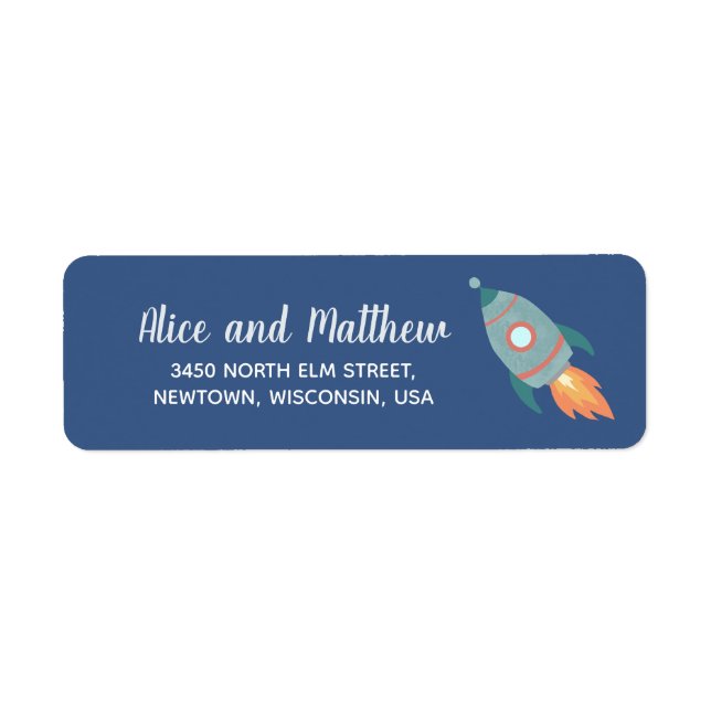 Boys Cute Rocket Space Baby Shower Return Address (Front)
