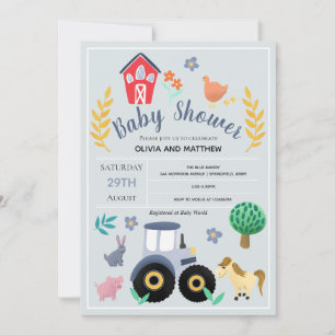 Boys Cute Rustic Country Farm Tractor Baby Shower Invitation