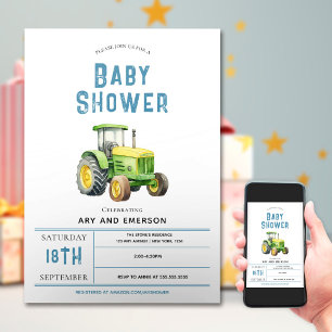 Boys Cute Rustic Farm Tractor Baby Shower Invitation