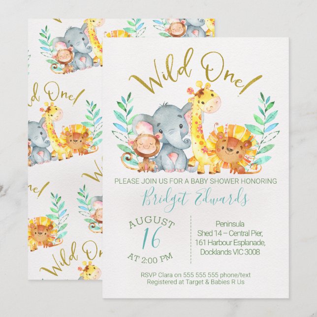 Boy's Cute Safari Animals Baby Shower Invitation (Front/Back)