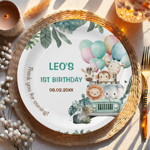 Boys Cute Safari Birthday Paper Plate
