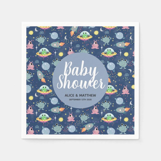 Boys Cute Space Alien Pattern Baby Shower Napkins (Front)