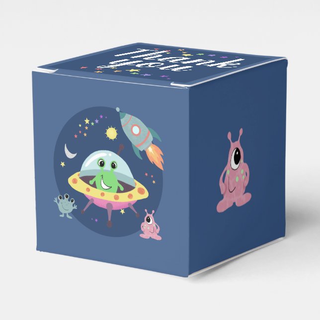 Boys Cute Space Alien Rocket Baby Shower Favour Box (Front Side)