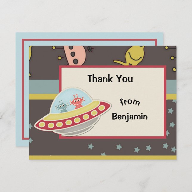 Boy's Cute Space AlienThank You Card (Front/Back)