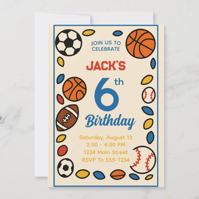 Boys Cute Sports Football Birthday Invitation (Front)