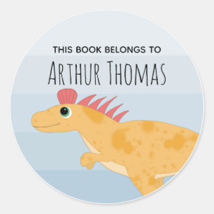 Boys Cute 'This Book Belongs' Dinosaur Bookplate Classic Round Sticker