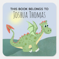 Boys Cute 'This Book Belongs' Dragon & Name Kids