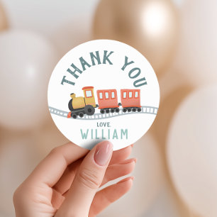 Boys Cute Train Kids Birthday Thank You Favour Classic Round Sticker