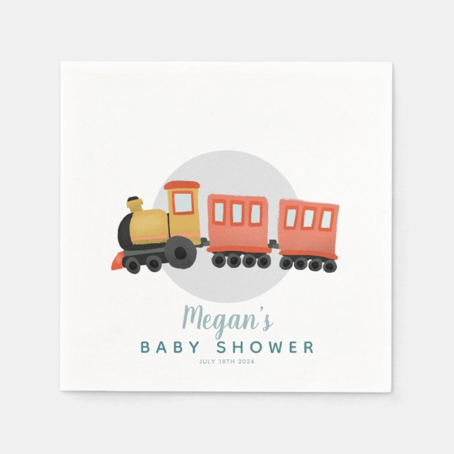 Boys Cute Train Travel Baby Shower Napkin (Front)