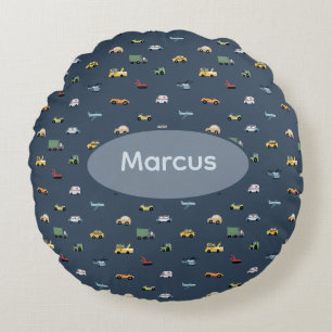 Boys Cute Transport Car Pattern monogram Kids Round Cushion