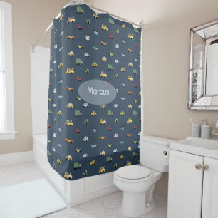 Boys Cute Transport Car Pattern monogram Kids Shower Curtain