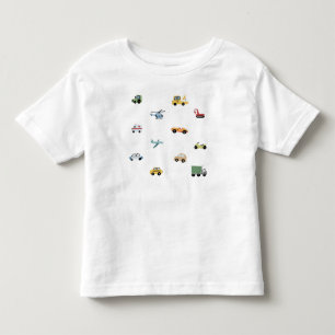 Boys Cute Transport Car Pattern Monogram Name Kids Toddler T-Shirt