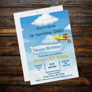Boys Cute Travel Aeroplane Kids Birthday Custom Invitation