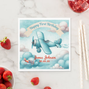 Boys Cute Travel Aeroplane Kids Birthday Custom Napkin