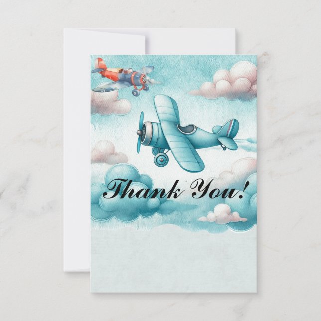 Boys Cute Travel Aeroplane Kids Birthday Custom Thank You Card (Front)