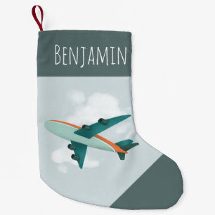 Boys Cute Travel Blue Airplane Kids Small Christmas Stocking