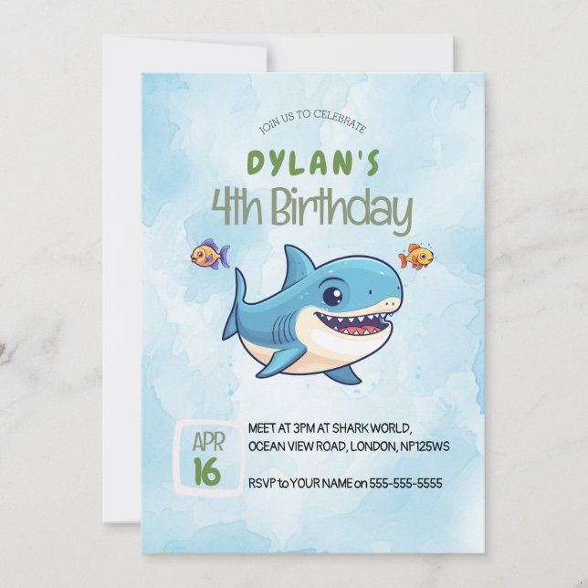 Boys Cute Under the Sea Ocean Shark Birthday Invitation (Front)