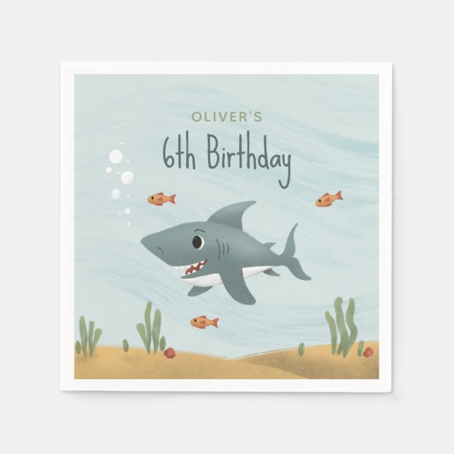  Boys Cute Under the Sea Ocean Shark Kids Birthday Napkin (Front)
